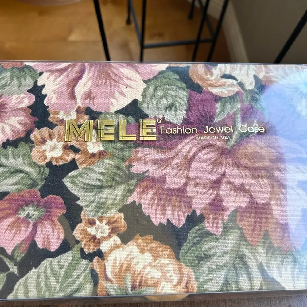 New! Mele Vintage Jewelry Box Pink Floral Fabric covered